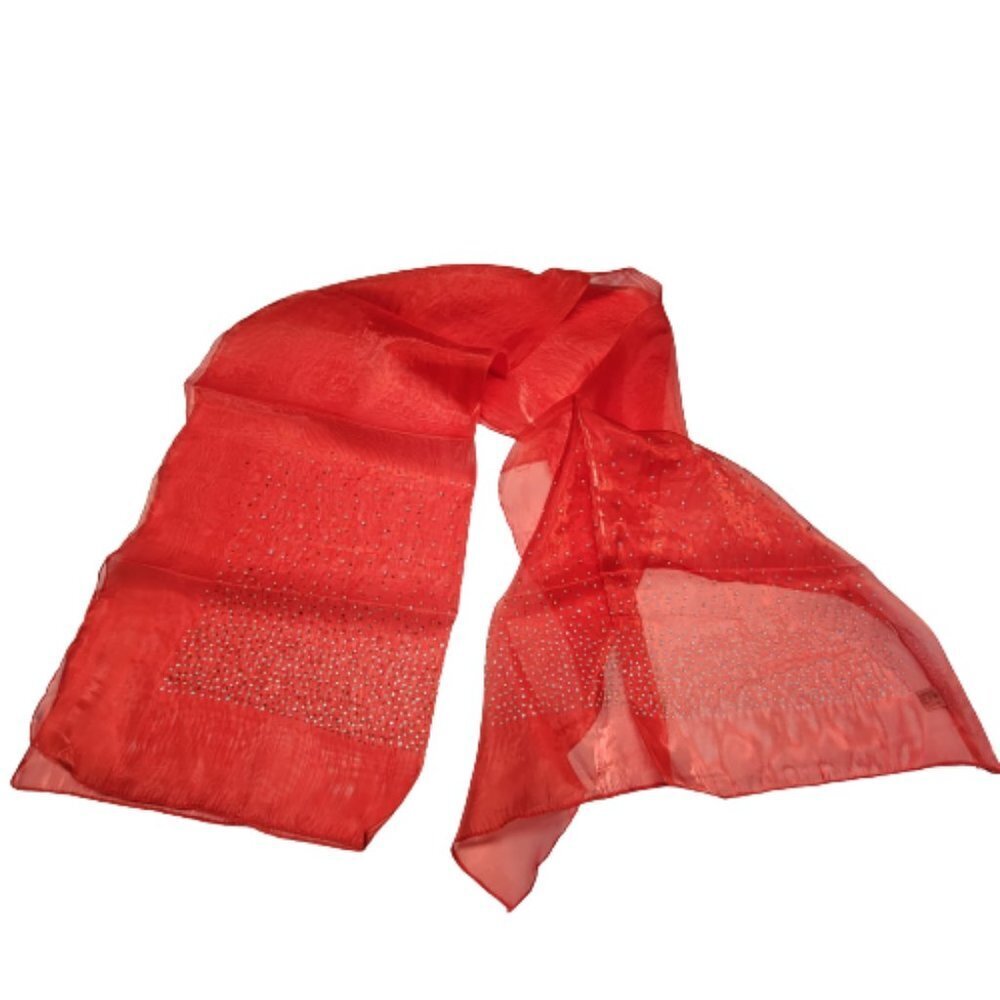 Red Sequin Scarf Glossy Sheen Sheer Scarf Wedding Formal Dress Scarf - NEW - Picture 11 of 15